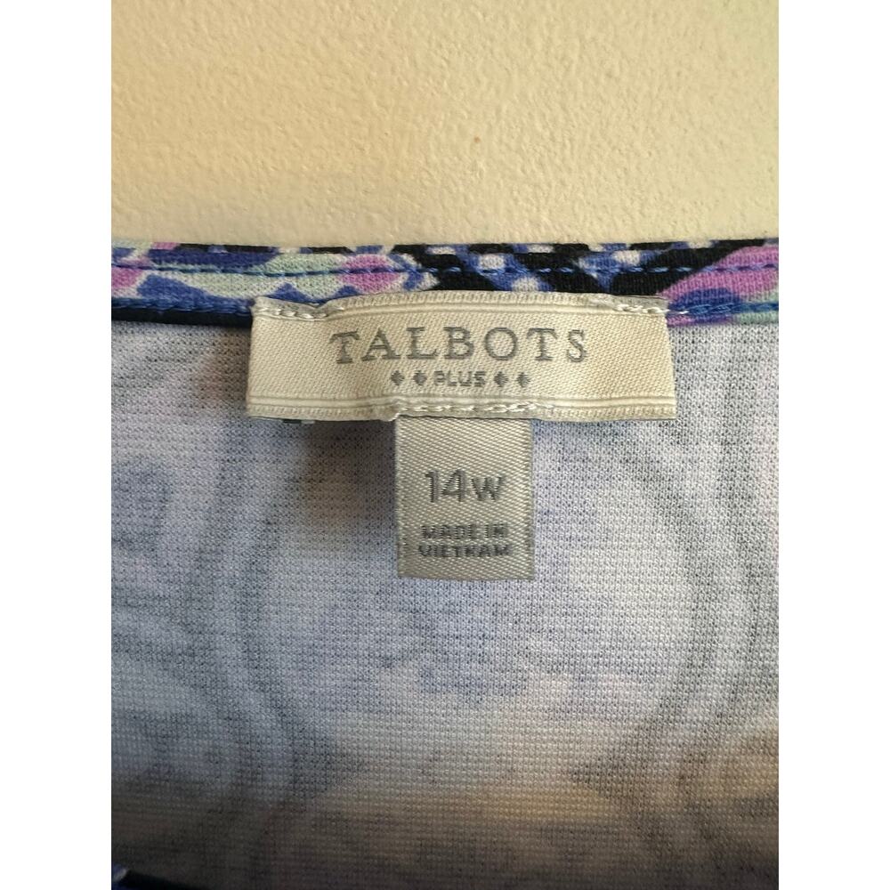 Talbots Plus Sleeveless Fit & Flare Dress Blue Purple Print Size 14W - Picture 3 of 5